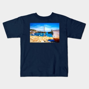 Mousehole Harbor Boats, Cornwall, UK Kids T-Shirt